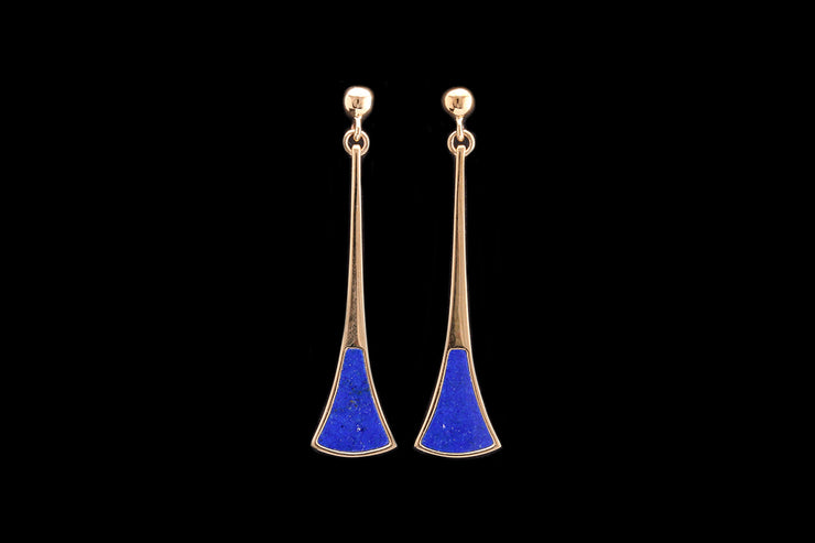 9ct Yellow Gold Lapis Lazuli Drop Earrings