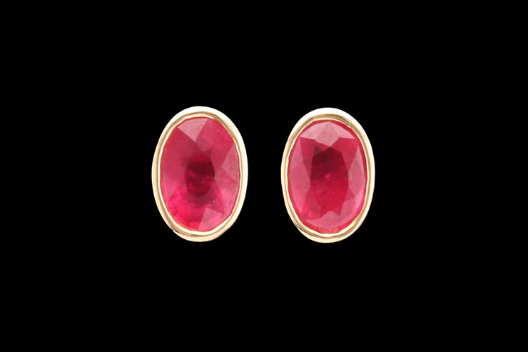 9ct Yellow Gold Ruby Oval Solitaire Stud Earrings