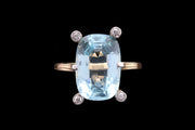 French Edwardian 18ct Yellow Gold and Platinum Diamond and Aquamarine Dress Ring