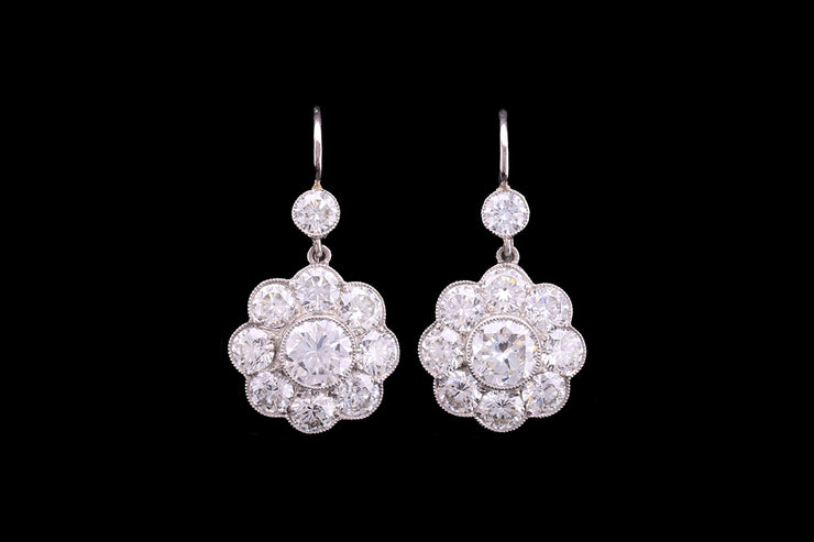 18ct White Gold and Yellow Gold Diamond Cluster Drop Earrings