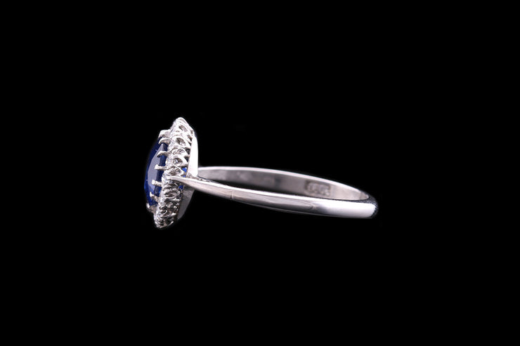 Art Deco 18ct White Gold Diamond and Sapphire Cluster Ring