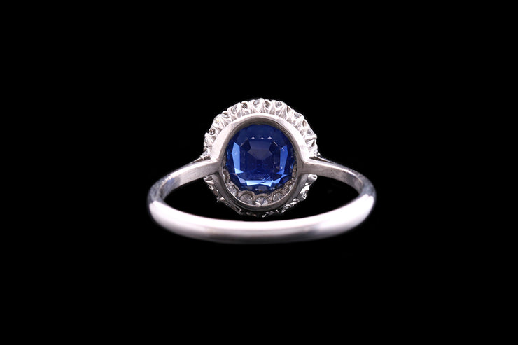 Art Deco 18ct White Gold Diamond and Sapphire Cluster Ring