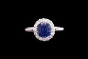 Art Deco 18ct White Gold Diamond and Sapphire Cluster Ring