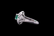 18ct White Gold Diamond and Emerald Decorative Dress Ring