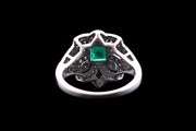 18ct White Gold Diamond and Emerald Decorative Dress Ring