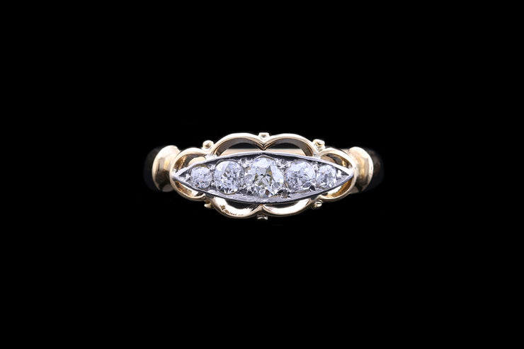 Victorian 18ct Yellow Gold and Platinum Diamond Five Stone Ring