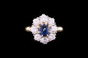 18ct Yellow Gold Diamond and Sapphire Oval Cluster Ring