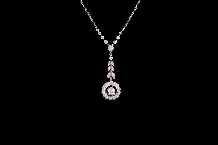 Edwardian Platinum Diamond Cluster Drop Pendant