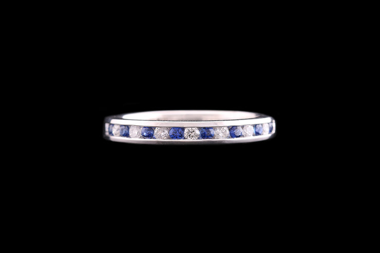 Platinum Diamond and Sapphire Half Eternity Ring