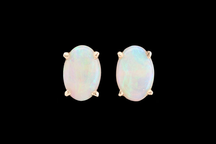 9ct Yellow Gold Opal Solitaire Stud Earrings