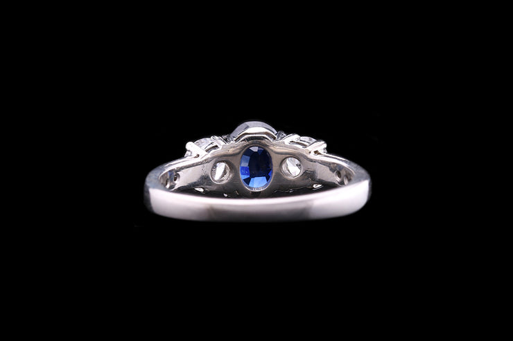 Platinum Diamond and Sapphire Three Stone Ring