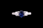 Platinum Diamond and Sapphire Three Stone Ring