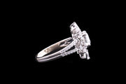 18ct White Gold Diamond Cluster Ring with Diamond Split Shoulders