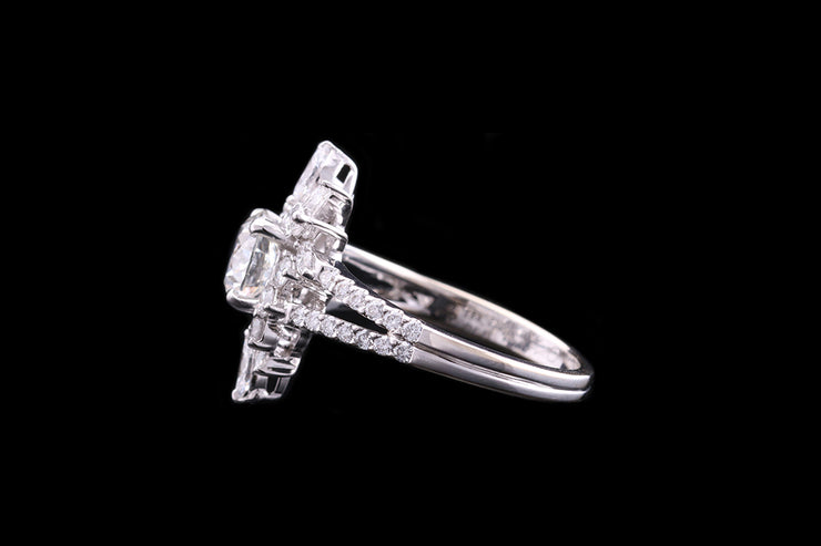 18ct White Gold Diamond Cluster Ring with Diamond Split Shoulders