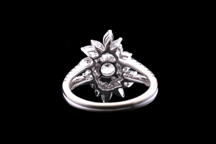 18ct White Gold Diamond Cluster Ring with Diamond Split Shoulders