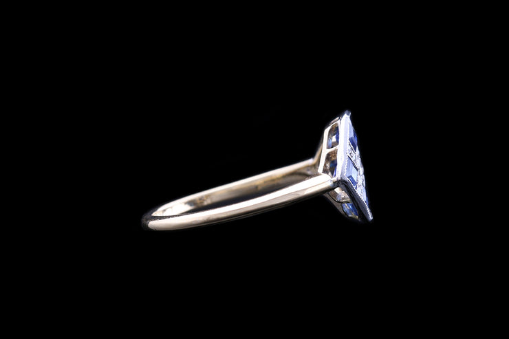 Art Deco 18ct Yellow Gold and Platinum Diamond and Sapphire Dress Ring