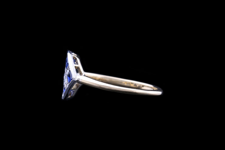 Art Deco 18ct Yellow Gold and Platinum Diamond and Sapphire Dress Ring