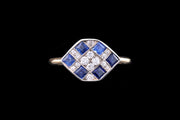 Art Deco 18ct Yellow Gold and Platinum Diamond and Sapphire Dress Ring