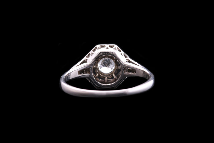 Art Deco Platinum Diamond Octagonal Dress Ring with Diamond Shoulders