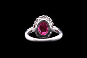 Platinum Diamond and Burmese Ruby Oval Cluster Ring with Diamond Shoulders