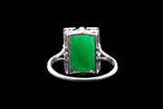 Art Deco 18ct White Gold Diamond and Jadeite Dress Ring with Split Shoulders