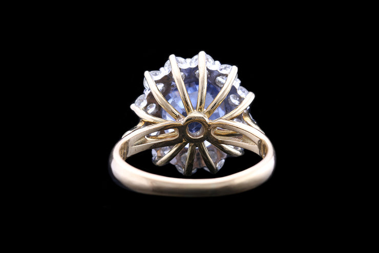 18ct Yellow Gold Diamond and Sri Lankan Sapphire Oval Cluster Ring