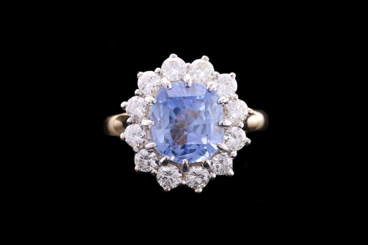 18ct Yellow Gold Diamond and Sri Lankan Sapphire Oval Cluster Ring