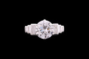 Platinum Diamond Single Stone Ring with Diamond Shoulders