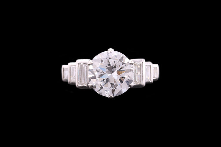 Platinum Diamond Single Stone Ring with Diamond Shoulders