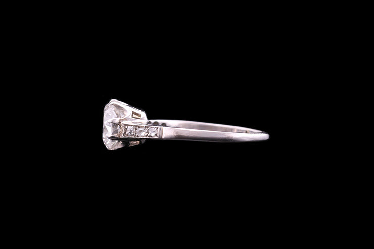 Edwardian Platinum Diamond Single Stone Ring with Diamond Shoulders