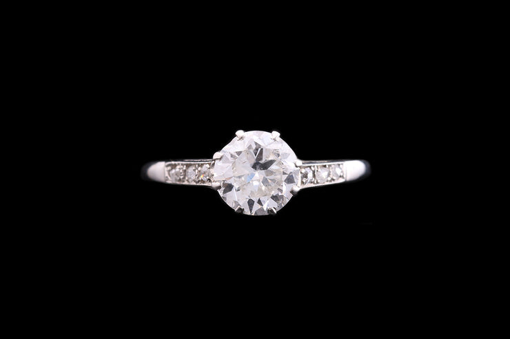 Edwardian Platinum Diamond Single Stone Ring with Diamond Shoulders