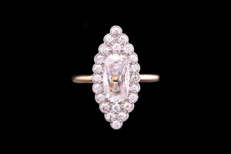 Edwardian 18ct Yellow Gold and White Gold Diamond Marquise Cluster Ring