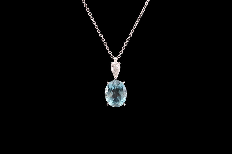 18ct White Gold Diamond and Aquamarine Pendant