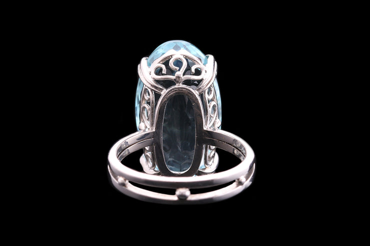 18ct White Gold Aquamarine Oval Dress Ring