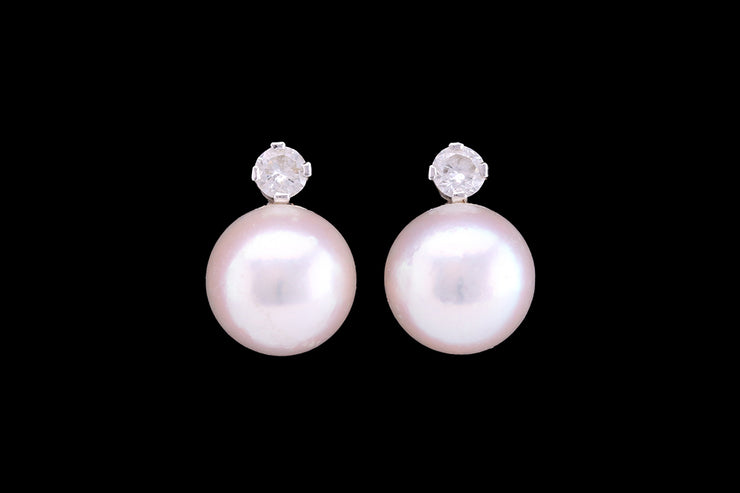 18ct White Gold Diamond and Cultured Pearl Stud Earrings