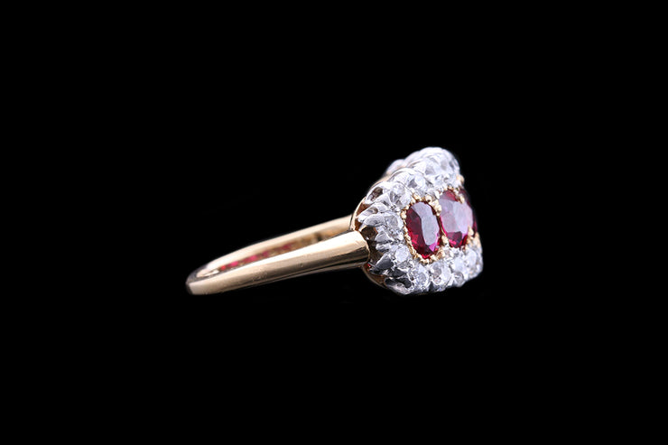 Edwardian 18ct Yellow Gold Diamond and Ruby Five Stone Cluster Ring