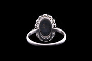 Platinum Diamond and Black Opal Oval Cluster Ring