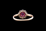 Edwardian 18ct Yellow Gold Diamond and Pink Spinel Flower Cluster Ring