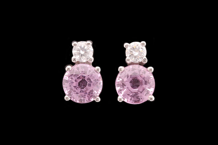 18ct White Gold Diamond and Pink Sapphire Stud Earrings