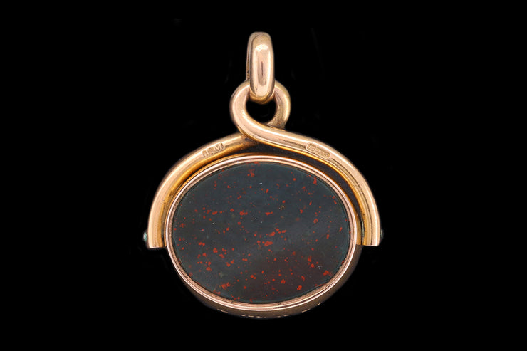 Victorian 15ct Yellow Gold Carnelian and Bloodstone Swivel Fob