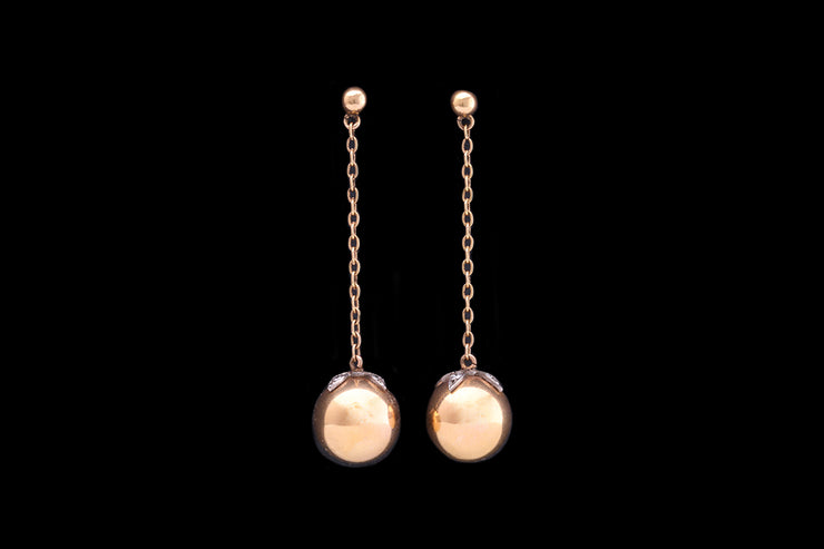 Victorian 18ct Yellow Gold and White Gold Diamond Ball Drop Earrings