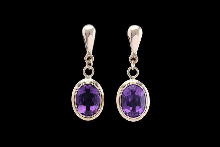 9ct Yellow Gold Amethyst Oval Drop Earrings