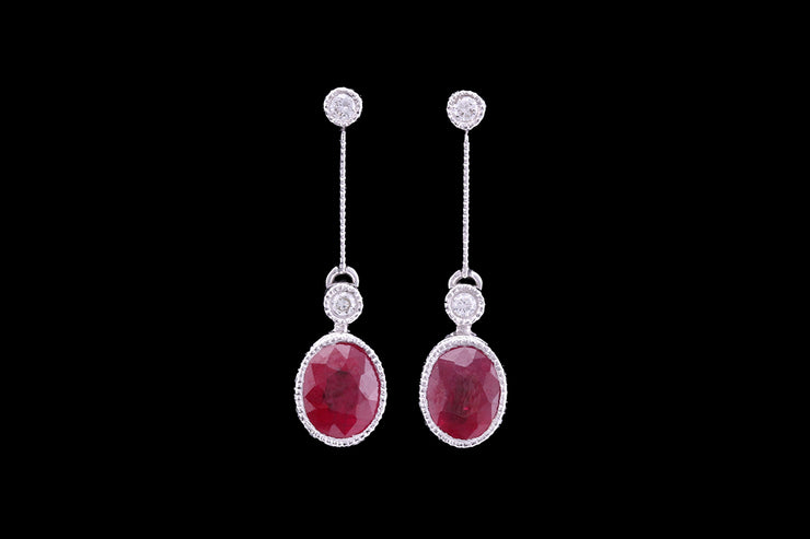 18ct White Gold Diamond and Ruby Drop Earrings