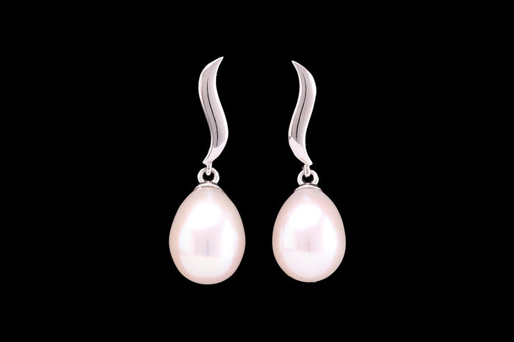 9ct White Gold Freshwater Pearl Drop Earrings