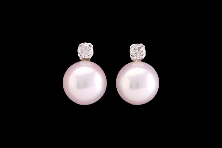 9ct White Gold Diamond and Cultured Pearl Stud Earrings