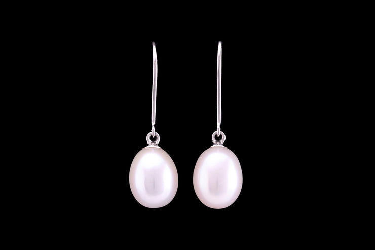 9ct White Gold Freshwater Pearl Drop Earrings