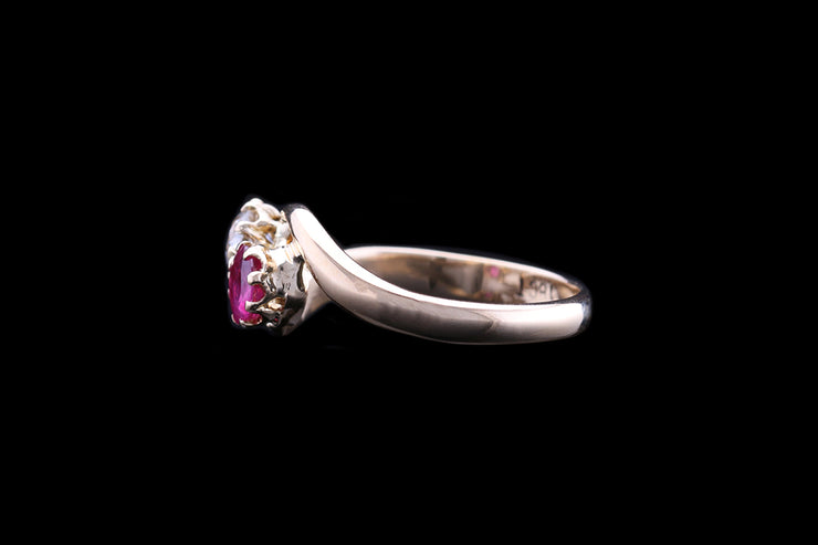 Victorian 18ct Yellow Gold Diamond and Ruby Two Stone Twist Ring