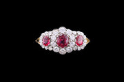 Edwardian 18ct Yellow Gold Diamond and Ruby Triple Cluster Ring