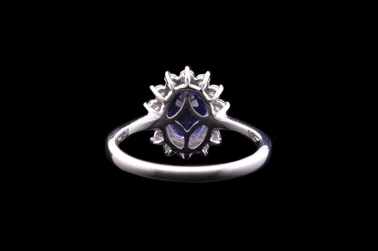 Platinum Diamond and Tanzanite Oval Cluster Ring