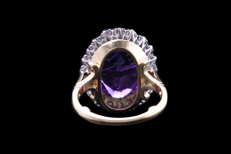 18ct Yellow Gold Diamond and Amethyst Oval Cluster Ring